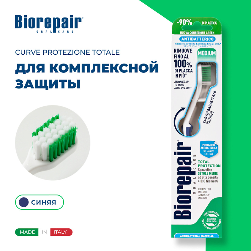 Изображение товара BIOREPAIR Зубная щетка средней жесткости CURVE Protezione Totale, Синий