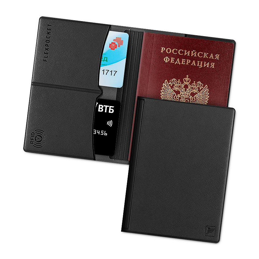 Изображение товара Обложка на паспорт FLEXPOCKET с RFID защитой и отделениями