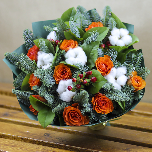 

FLORPRO Новогодний букет с хлопком, Новогодний букет с хлопком