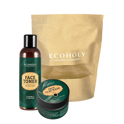 

ECOHOLY Набор Тоник для сухой кожи, Черная глина, Гель для умывания успокаивающий с витамином Е Face Toner Dry Skin Types + Face Clay Mask Black + Face Cleansing Gel, Набор Тоник для сухой кожи, Черная глина, Гель для умывания успокаивающий с витамином Е 