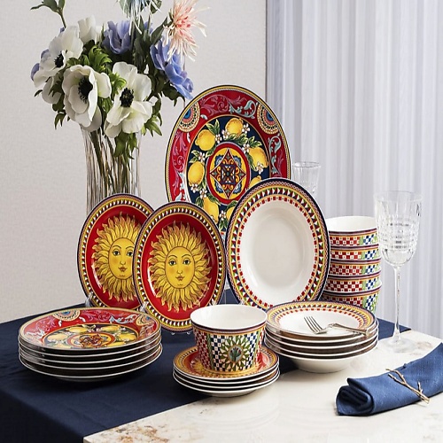 

ARYA HOME COLLECTION Набор столовой посуды из костяного фарфора Sole Rosso, 24 предмета, Набор столовой посуды из костяного фарфора Sole Rosso, 24 предмета