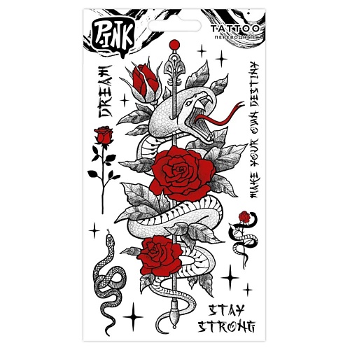 

P.INK Наклейки-тату переводные Змея и роза, Наклейки-тату переводные Змея и роза