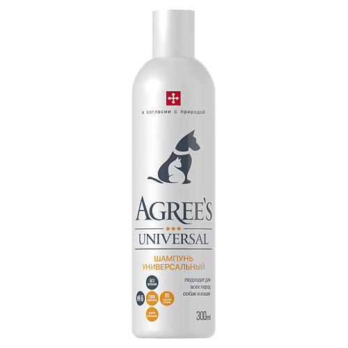

AGREE'S FOR PETS Шампунь для животных UNIVERSAL, для всех типов шерсти, c экстрактом пшеницы 300.0, Шампунь для животных UNIVERSAL, для всех типов шерсти, c экстрактом пшеницы