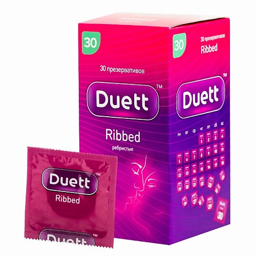 

DUETT Презервативы Ribbed с кольцевым рифлением 30.0, Презервативы Ribbed с кольцевым рифлением