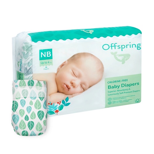 

OFFSPRING Подгузники, NB 2-4 кг Листочки 56.0, Подгузники, NB 2-4 кг Листочки
