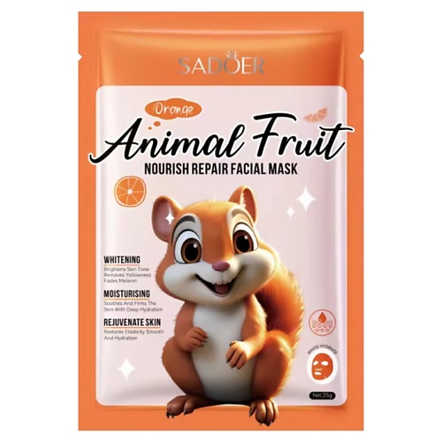 

SADOER Маска для лица Animal Fruit питательная восстанавливающая с апельсином, Маска для лица Animal Fruit питательная восстанавливающая с апельсином