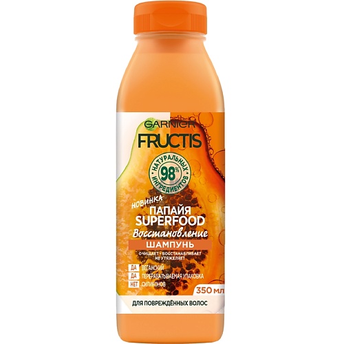 

GARNIER Шампунь для поврежденных волос "Папайя Superfood Восстановление" Fructis, Шампунь для поврежденных волос "Папайя Superfood Восстановление" Fructis