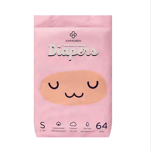 

SUPERGREEN Подгузники Premium baby Diapers размер S (вес 3-6 кг), Подгузники Premium baby Diapers размер S (вес 3-6 кг)