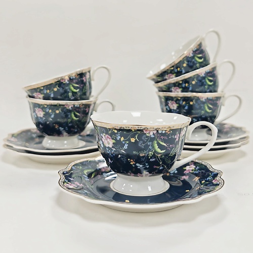 

ARYA HOME COLLECTION Чайный набор из костяного фарфора 220 мл Black Lotus, Чайный набор из костяного фарфора 220 мл Black Lotus
