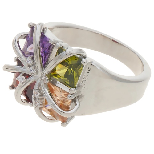 

LJ Кольцо родированное с фианитом mix "4 стихии", Кольцо родированное с фианитом mix "4 стихии"