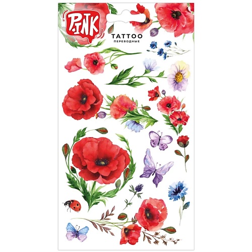 Временные татуировки P.INK Наклейки-тату переводные Маки