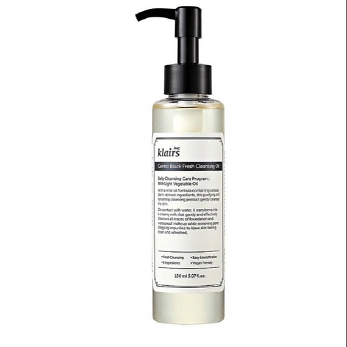 Масло для умывания DEAR, KLAIRS Гидрофильное масло Gentle Black Fresh Cleansing Oil 150.0
