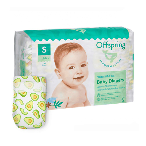 

OFFSPRING Подгузники, S 3-7 кг Авокадо 48.0, Подгузники, S 3-7 кг Авокадо