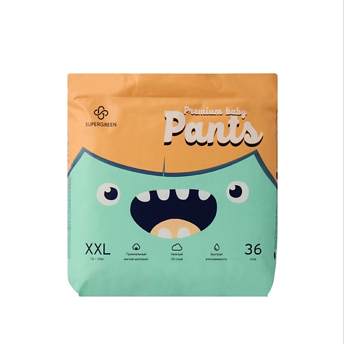 

SUPERGREEN Подгузники-трусики Premium baby Pants размер XXL ( вес 16-20 кг), Подгузники-трусики Premium baby Pants размер XXL ( вес 16-20 кг)