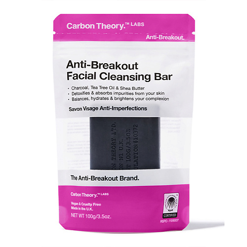 

CARBON THEORY Мыло для лица очищающее Charcoal & Tea Tree Oil Breakout Control Facial Cleansing Bar, Мыло для лица очищающее Charcoal & Tea Tree Oil Breakout Control Facial Cleansing Bar