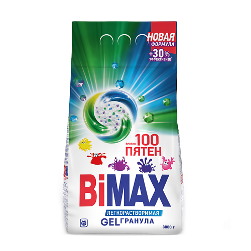 

BIMAX Стиральный порошок 100 пятен Automat Gelгранула 3000.0, Стиральный порошок 100 пятен Automat Gelгранула