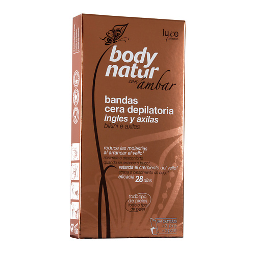 

BODY NATUR Восковые полоски для бикини с экстрактом янтаря Bandas Cera Depilatoria, Восковые полоски для бикини с экстрактом янтаря Bandas Cera Depilatoria