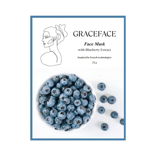 Маска для лица GRACE FACE Тканевая маска для лица Увлажняющая и Тонизирующая с экстрактом черники