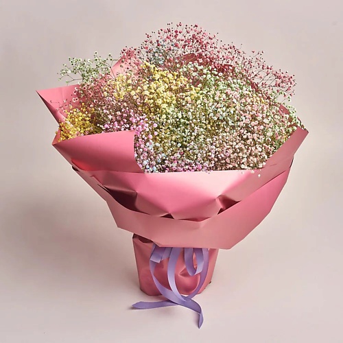 AZALIANOW ЦВЕТЫ. ПОДАРКИ. ДЕКОР Букет из 25 радужных гипсофил в розовой пленке