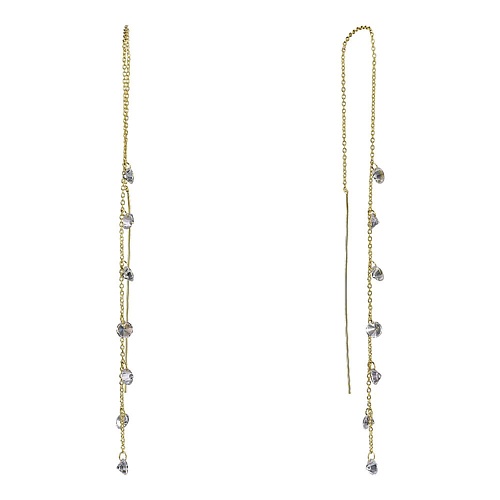 

UVI JEWELLERY Золотистые серьги протяжки с прозрачными кристаллами, Золотистые серьги протяжки с прозрачными кристаллами