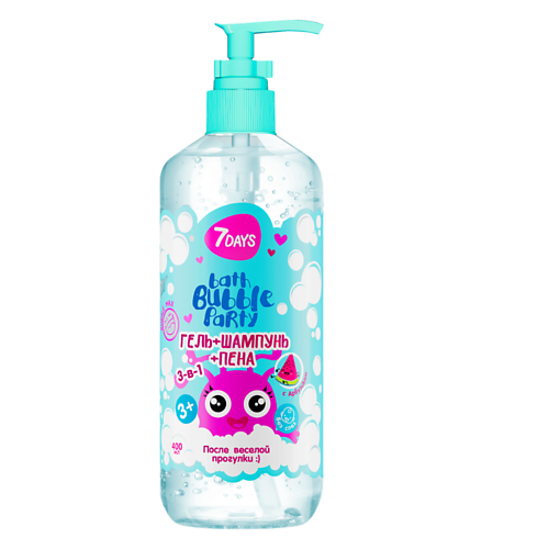 7DAYS Детский шампунь гель для душа и пена BATH BUBBLE PARTY 400.0