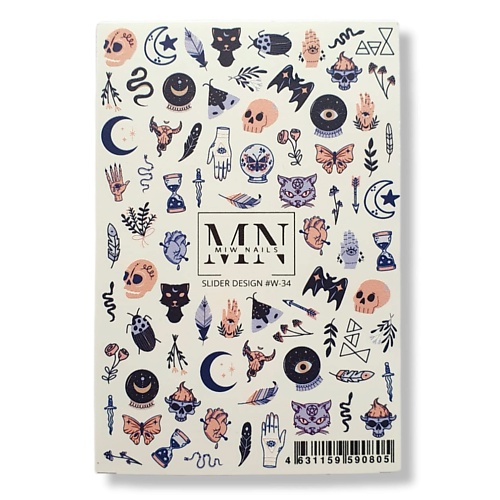 

MIW NAILS Слайдер дизайн для ногтей на любой фон W-34, Слайдер дизайн для ногтей на любой фон W-34