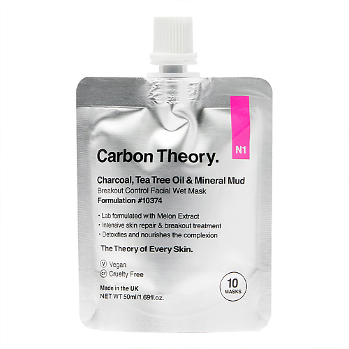 CARBON THEORY Маска для лица Charcoal, Tea Tree Oil & Mineral Mud Breakout Control Facial Wet Mask