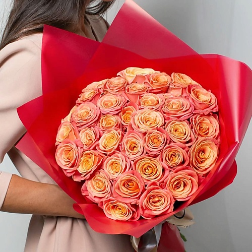 

ЛЭТУАЛЬ FLOWERS Букет из персиковых роз 35 шт. (40 см), Букет из персиковых роз 35 шт. (40 см)
