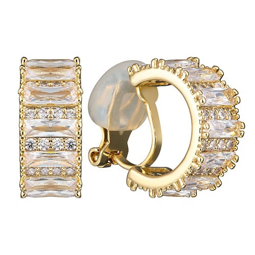 

UVI JEWELLERY Золотистые серьги клипсы с прозрачными кристаллами, Золотистые серьги клипсы с прозрачными кристаллами