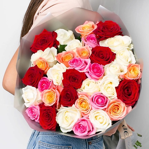 

ЛЭТУАЛЬ FLOWERS Букет из разноцветных роз 35 шт. (40 см), Букет из разноцветных роз 35 шт. (40 см)