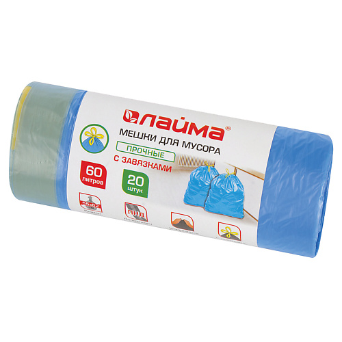  LAIMA Мешки для мусора с завязками прочные 60
