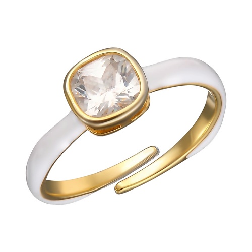 

UVI JEWELLERY Золотистое безразмерное кольцо с прозрачным кристаллом и белой эмалью, Золотистое безразмерное кольцо с прозрачным кристаллом и белой эмалью