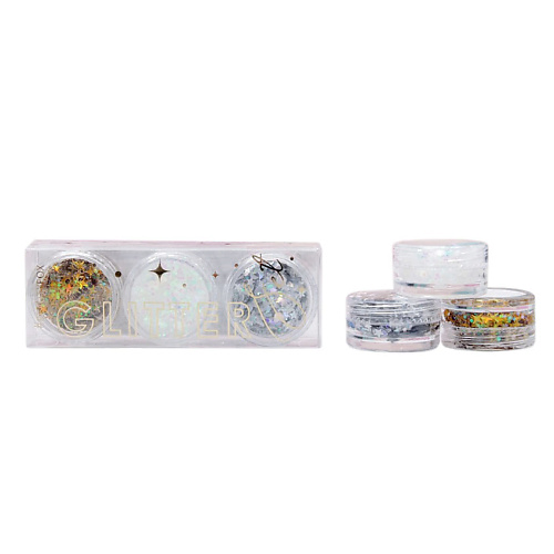 Глиттеры BEAUTY FOX Набор блёсток для лица и тела на гелевой основе GLITTER SET, 3 цвет
