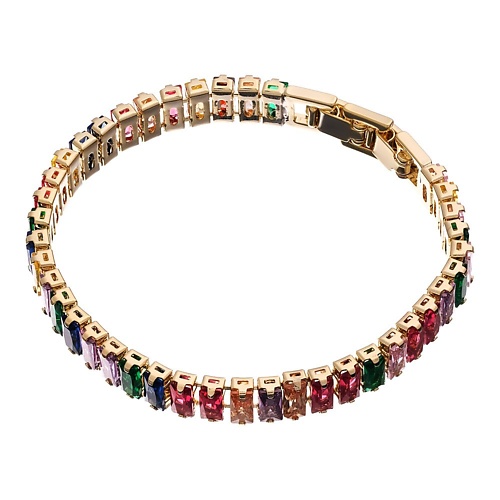 

UVI JEWELLERY Золотистый теннисный браслет с разноцветными кристаллами огранки багет, Золотистый теннисный браслет с разноцветными кристаллами огранки багет