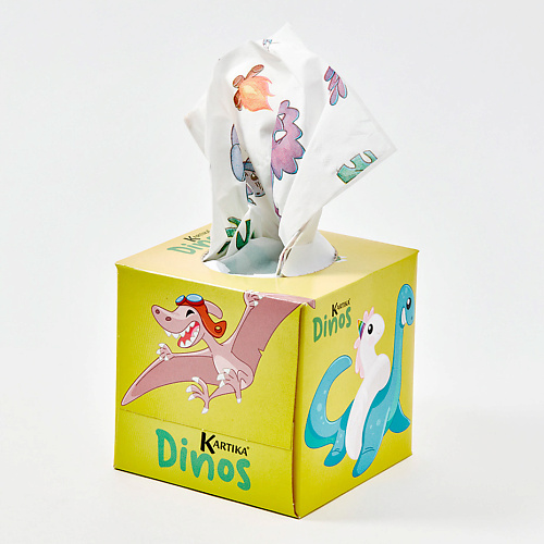 

KARTIKA Салфетки бумажные косметические с рисунком "Динозавры" 3 слоя, Салфетки бумажные косметические с рисунком "Динозавры" 3 слоя