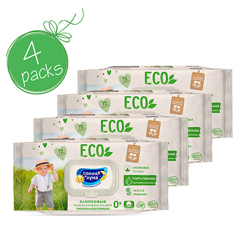 Уход за телом СОЛНЦЕ И ЛУНА ECO Влажные салфетки детские 0+ хлопковые нежная ромашка 288.0