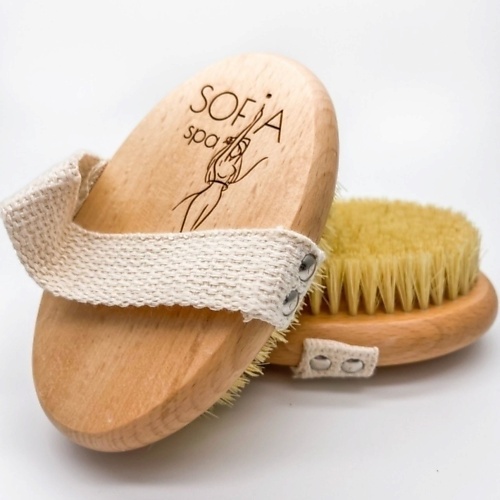 

SOFIA SPA Щетка для сухого массажа антицеллюлитная высокой жесткости с ремешком и льняным мешочком, Щетка для сухого массажа антицеллюлитная высокой жесткости с ремешком и льняным мешочком