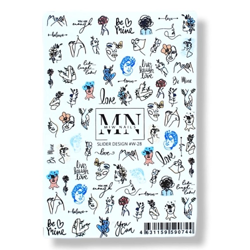 

MIW NAILS Слайдер дизайн для ногтей на любой фон W-28, Слайдер дизайн для ногтей на любой фон W-28
