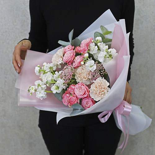 

FLORPRO Букет из кустовых роз, маттиолы и гвоздики "Нежный вечер", Букет из кустовых роз, маттиолы и гвоздики "Нежный вечер"