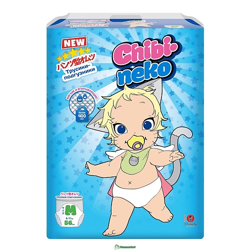 

MANEKI Подгузники-трусики детские одноразовые Chibi-Neko размер M 6-11 кг 1.0, Подгузники-трусики детские одноразовые Chibi-Neko размер M 6-11 кг