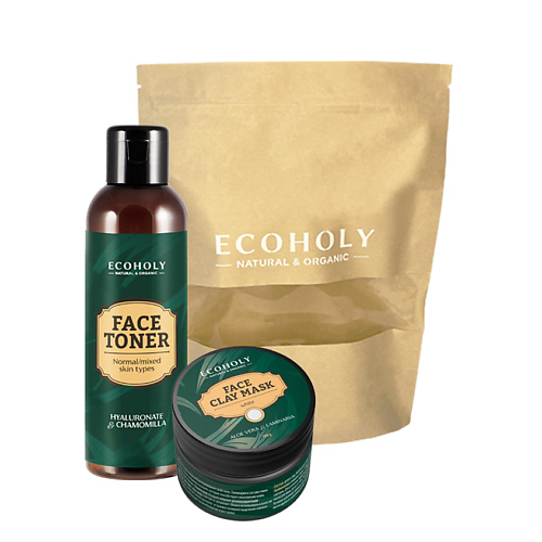 

ECOHOLY Набор Тоник для нормальной и комбинированной кожи, Белая глина, Гель для умывания успокаивающий с витамином Е Face Toner Normal/mixed Skin Types + Face Clay Mask White + Face Cleansi, Набор Тоник для нормальной и комбинированной кожи, Белая глина,
