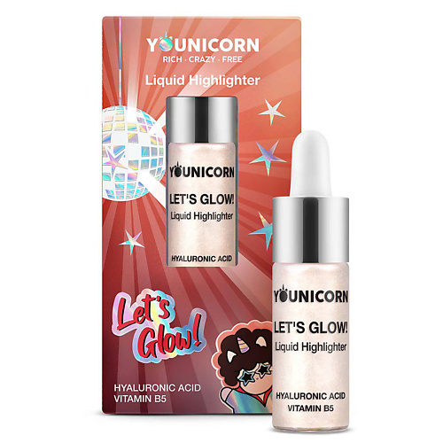 

YOUNICORN Жидкий голографический хайлайтер для лица с гиалуроновой кислотой LET'S GLOW!, Жидкий голографический хайлайтер для лица с гиалуроновой кислотой LET'S GLOW!