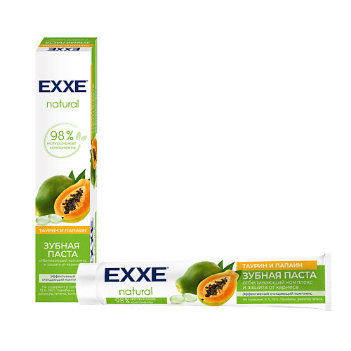 

EXXE Зубная паста отбеливающая Natural Таурин и папаин 75, Зубная паста отбеливающая Natural Таурин и папаин