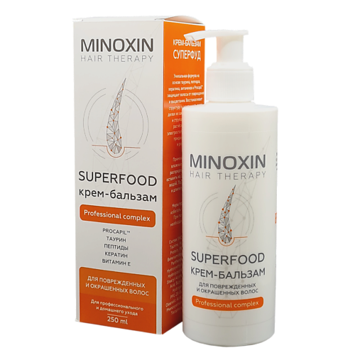 

МИНОКСИН SUPERFOOD Крем-бальзам для поврежденных и окрашенных волос 250.0, SUPERFOOD Крем-бальзам для поврежденных и окрашенных волос