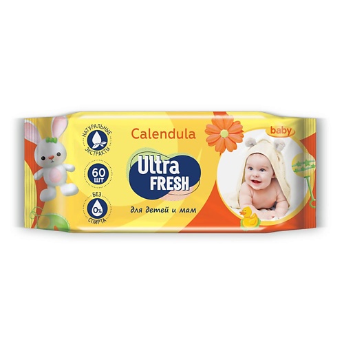 

ULTRA FRESH Влажные салфетки для детей и мам c календулой Baby 60, Влажные салфетки для детей и мам c календулой Baby