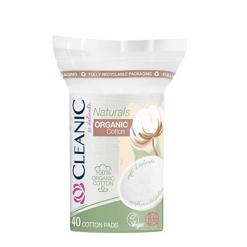   Лэтуаль CLEANIC Naturals Organic Cotton Ватные диски гигиенические овал 40.0