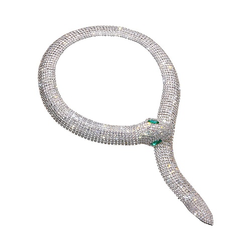 

UVI JEWELLERY Колье галстук Snake с прозрачными и изумрудными кристаллами, Колье галстук Snake с прозрачными и изумрудными кристаллами