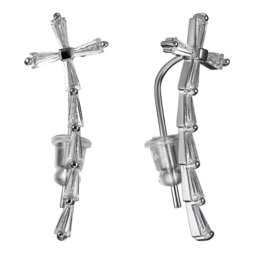 

UVI JEWELLERY Серебристые серьги трансформеры Кресты с прозрачными кристаллами, Серебристые серьги трансформеры Кресты с прозрачными кристаллами