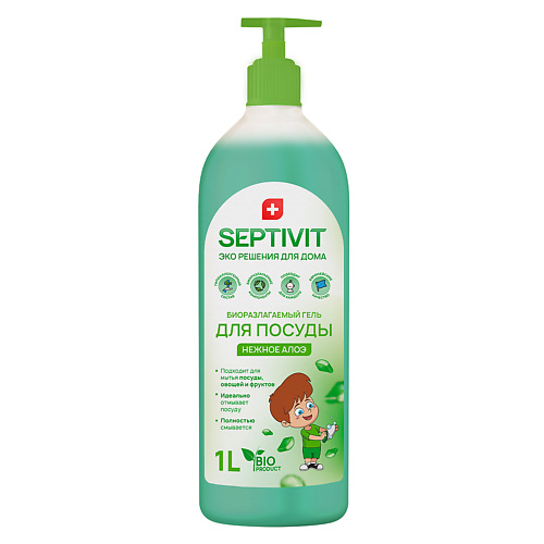 

SEPTIVIT Средство для мытья посуды Нежное Алоэ 1000, Средство для мытья посуды Нежное Алоэ