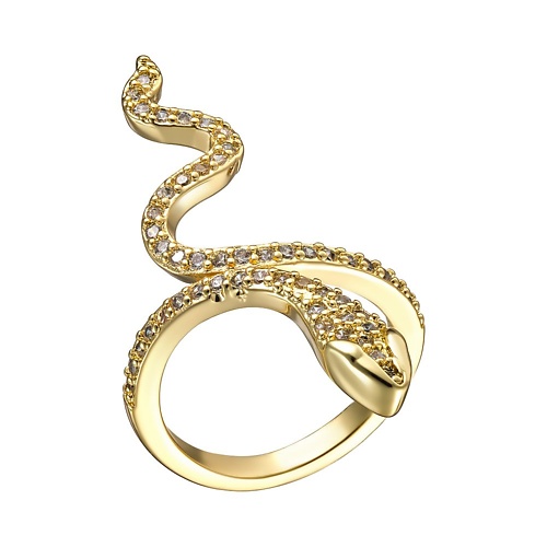 

UVI JEWELLERY Золотистое безразмерное кольцо Змейка с прозрачными кристаллами, Золотистое безразмерное кольцо Змейка с прозрачными кристаллами